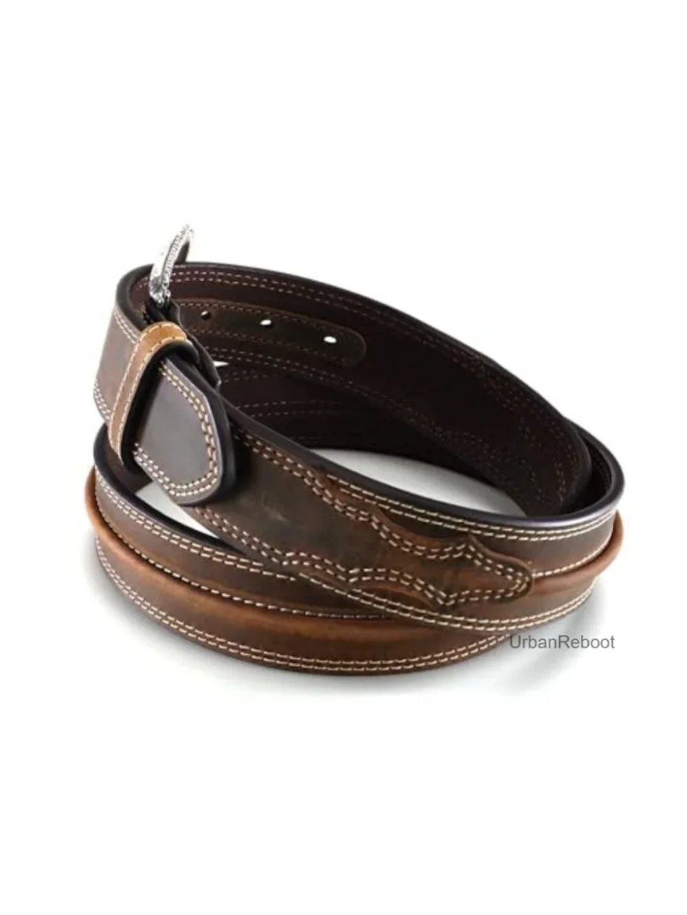 Distressed Leather Western Belt with Buckle - Men's